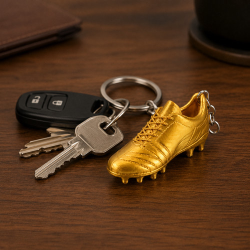 Printed golden boot keyring - printed,